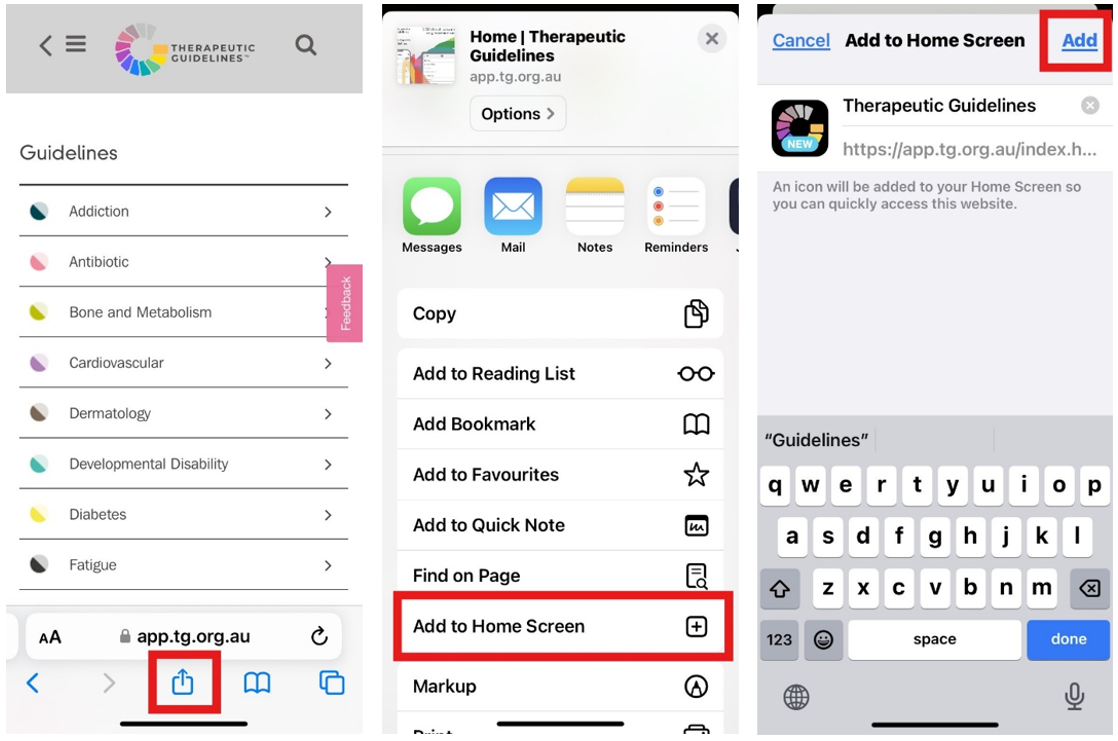 installing therapeutic guidelines app via web browser ios