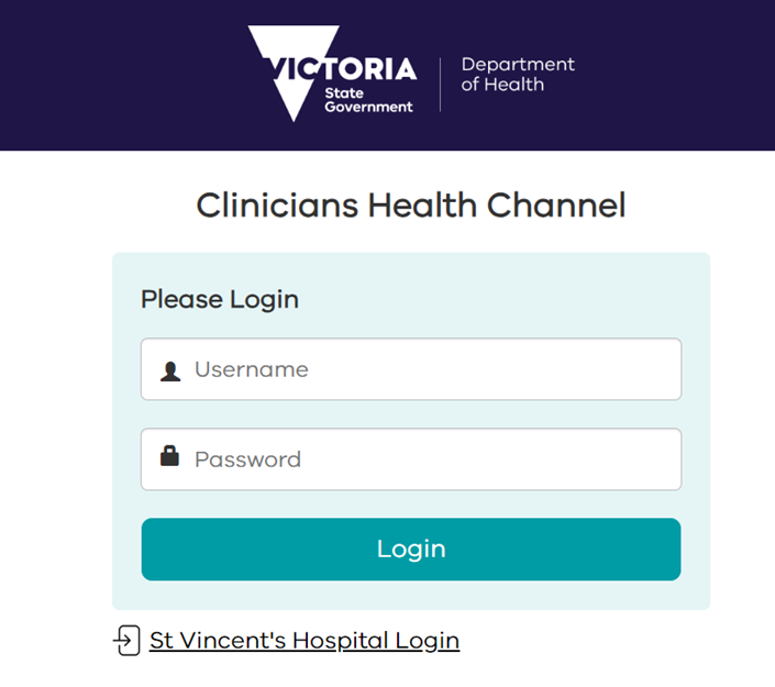 Clinician Health Channel login page